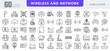© RI Rafiq - Wireless and network linear icon set. Connectivity, Wi-Fi, signals, communication, internet, data transfer, routers, devices, technology, online, vector outline icon set. UI thin line icon pack