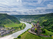 aerial landscape view of the Mosel Valley and Cochem town and castle
