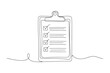 © StockSynergy - One line art vector of checklist clipboard document, editable stroke minimal continuous line drawing