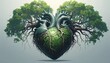 © Alif - A surreal green heart with lush trees growing from its arteries, symbolizing a deep connection between life, love, and the natural world