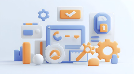 Modern flat style web development concept with digital interface elements for design projects