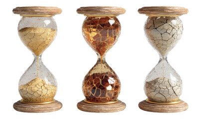 Vintage Hourglass Set with Colorful Sand on Transparent Background for Decorative Use