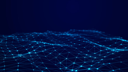 Wall Mural - Abstract blue futuristic background. Technological wave of information data flow. 3D rendering.