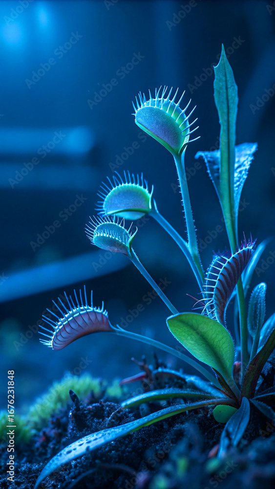 Carnivorous plant traps glowing blue venus flytrap Stock Photo | Adobe Stock