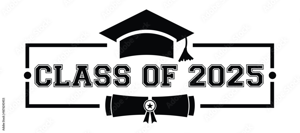 Graduation cap and diploma emblem celebrating the class of 2025 ...