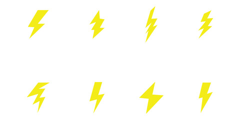  Glowing isolated lightning icon on white background. Different shapes vector isolated lightning set. Abstract thunder icon. Glowing charge elements.  Lightning silhouette set. EPS 10. 