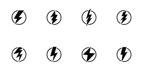 Black isolated lightning icon on white background. Different shapes vector isolated lightning set. Thunder, charge icon. Abstract thunder icon. EPS 10. 