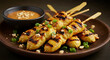© CreativeNest - Delicious Chicken Satay Skewers with Creamy Peanut Sauce and Green Onions