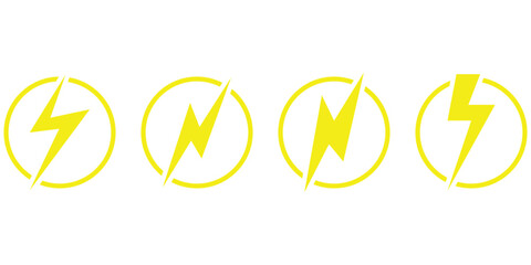  Lightning silhouette set. Glowing isolated lightning icon on white background. Different shapes vector isolated lightning set. Abstract thunder icon. 