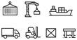 © Fortune228 - Logistics and shipping linear icon set. featuring container, crane, ship, truck, forklift, and warehouse symbols