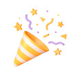 © yazar pic - Yellow Party Popper Emoji icon with confetti. illustration of 3d rendering.