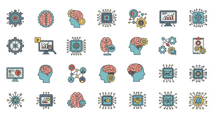 Collection of Colorful AI and Brain-Computer Interface Icons.
