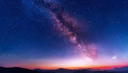 Wall Mural - the cosmos reveals a myriad of stars against gradient backdrop shifting from dark red to deep blue creating beautiful celestial display