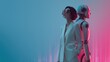 © Jay Koppelman - A humanoid robot AI agent and a human together as a team symbolizing agentic autonomy using future AGI superintelligence for teamwork and ASI collaboration during the singularity