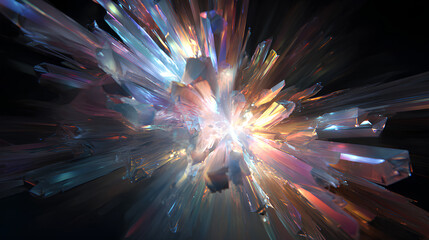 Wall Mural - Abstract Colorful Explosion with Iridescent Shapes and Glowing Light