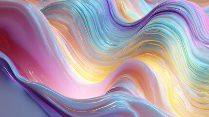 Wall Mural - Abstract design, wavy holographic shape, 3d render Stock Illustration