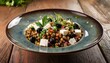 © Tierra - a beautifully styled plate of lentil salad with feta olives and herbs
