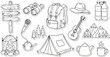 © kahatal - Collection of hand drawn camping and outdoor adventure gear illustrations