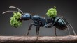 © Jojo* - A captivating close-up of a large black ant carrying a cluster of tiny green plants, showcasing intricate detail and a sense of exploration.