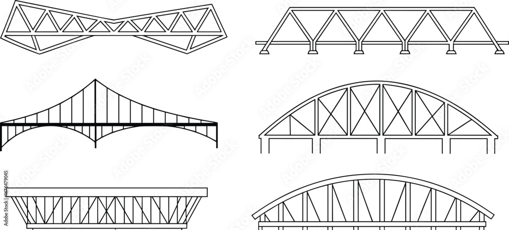 Bridge structure vector set, architectural engineering design, truss ...