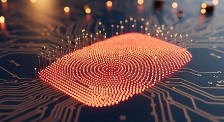 Fingerprint integrated into circuit design, minimalist cyber security technology concept with abstract background
