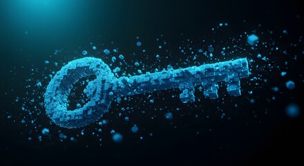 Digital key made of glowing binary code symbolizing cyberspace