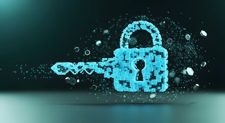 Digital key made of glowing binary code symbolizing cyberspace