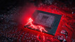© SMART.art - Macro close-up of smoking CPU with red glowing cracks and sparks on motherboard showing severe hardware malfunction
