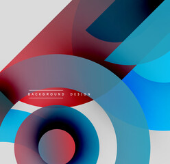 Wall Mural - abstract composition. overlapping circles, rectangles create dynamic visual effect. red, blue, black