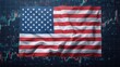 © 69 - American Flag Overlay on Stock Market Data Displaying Financial Trends and Economic Growth Representations
