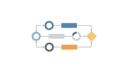 Flowchart Design Illustrating a Complex Process with Arrows and Circular Elements on a White Background