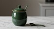 © Lucas - Donkergroene suikerpot elegant gepresenteerd zacht licht. AI Generated
