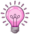 © Bohdan - Cartoon illustration of pink light bulb, representing idea, creativity, and innovation.