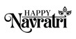 © Zavivec - Stylized “Happy Navratri” text with decorative font and divine eye-flame symbol, celebrating Hindu festival with spiritual and festive elements