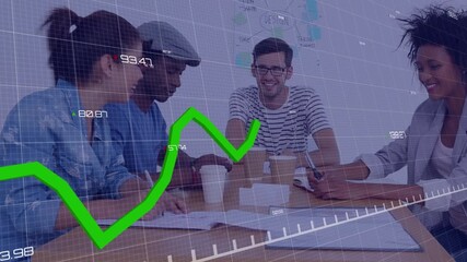 Wall Mural - animation of data processing over diverse business people using phone headsets
