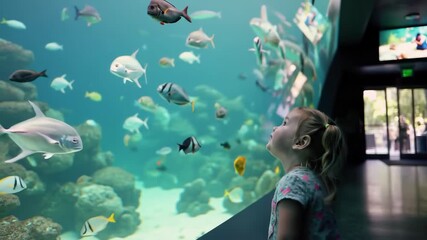 Little Girl Mesmerized by Aquarium's Aquatic Wonders