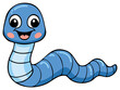 © Олена Стадник - Cute happy blue cartoon worm smiling with big eyes and pink cheeks whimsical illustration