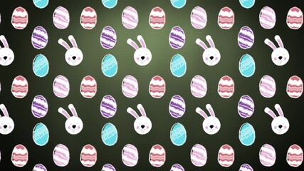 Wall Mural - animation of looping multicolored eggs and bunnies over gradient background