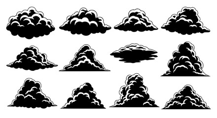 Vector art of collection of cloud silhouettes for design and decoration for POD