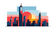 © al - Stylized Cityscape Silhouette with Geometric Sunset and Bold Color Blocks