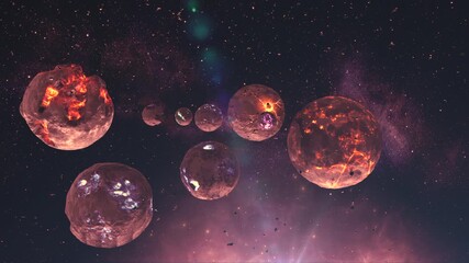 Wall Mural - group of dying alien stars in space 3d rendering sci fi concept outer space view,4k,2024