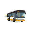 © denijulianto - Illustration of a city bus with passengers inside, traveling on a white background, showing speed lines.