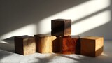 minimal still life composition wooden cubes soft shadows warm delicate light