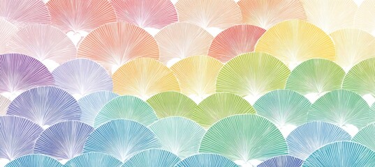 Wall Mural - rainbow gradient fans are overlapping, creating a vibrant and textured background with a repeating p