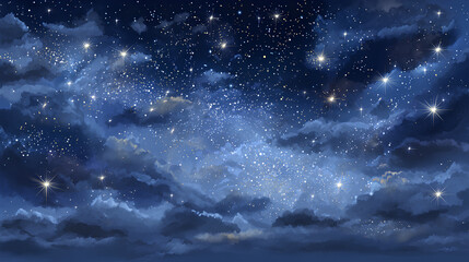 Wall Mural - sparkling starry sky, night sky, clouds, background illustration, blue stock illustration