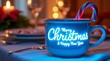 © Ayesha - Blue mug with candy cane and Christmas greeting festive