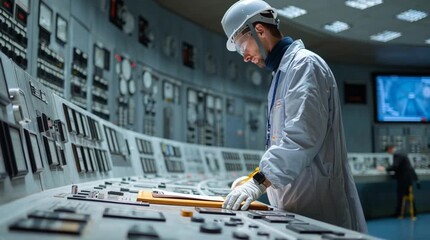 Wall Mural - A final clean shot of a nuclear regulator with precise industrial detail, symbolizing safety, control, and advanced energy technology