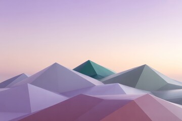 Wall Mural - abstract geometric mountain landscape in pastel colors with soft light and gradient sky background, 