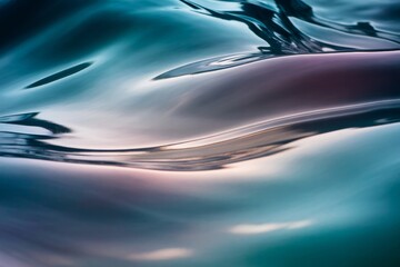 Wall Mural - abstract smooth water surface with colorful light reflections creating a serene background in blue a