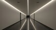 © CG - A long hallway with white walls and black floor showing corridor with recessed led strip lighting along ceiling and polished stone flooring